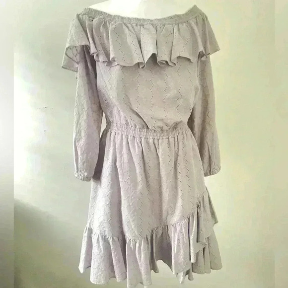 MICHAEL Michael Kors Womens Lavender Off The Shoulder Eyelet Dress Size L - Picture 1 of 7